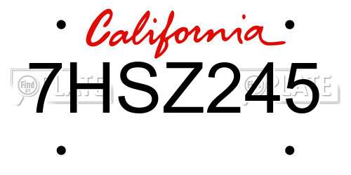 7HSZ245 California License Plate