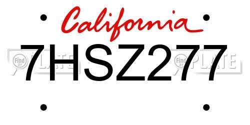 7HSZ277 California License Plate