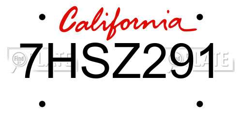 7HSZ291 California License Plate