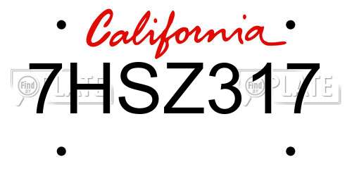 7HSZ317 California License Plate