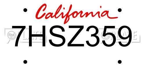 7HSZ359 California License Plate