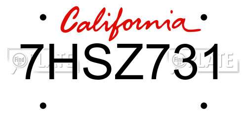 7HSZ731 California License Plate