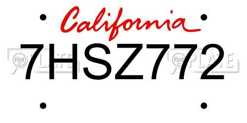 7HSZ772 California License Plate