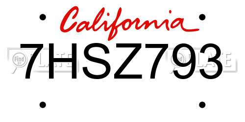 7HSZ793 California License Plate