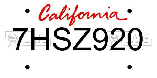 7HSZ920 California License Plate