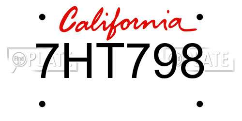 7HT798 California License Plate