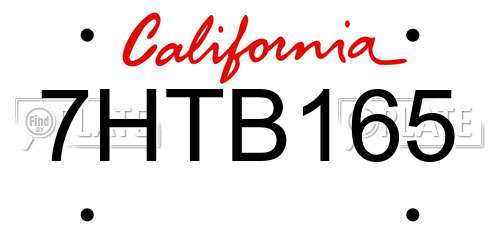7HTB165 California License Plate
