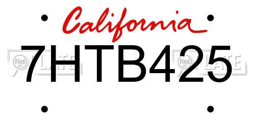 7HTB425 California License Plate