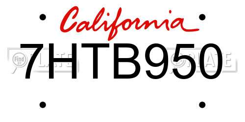 7HTB950 California License Plate