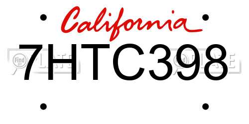 7HTC398 California License Plate