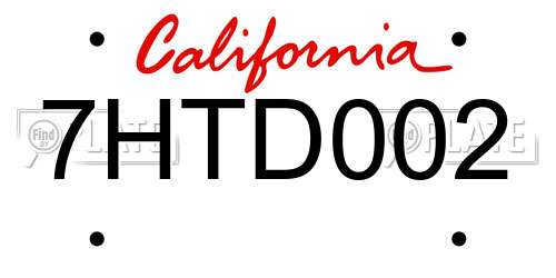 7HTD002 California License Plate