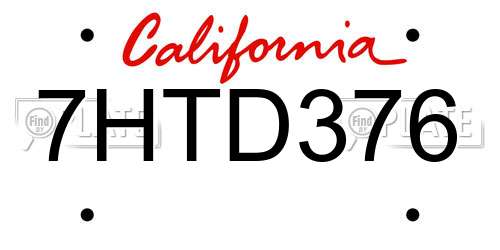 7HTD376 California License Plate