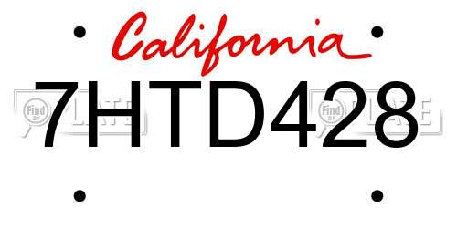 7HTD428 California License Plate