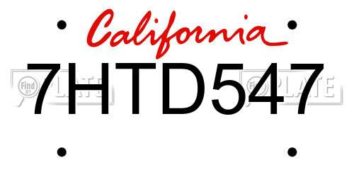 7HTD547 California License Plate