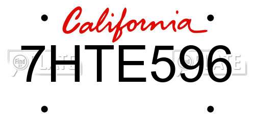 7HTE596 California License Plate