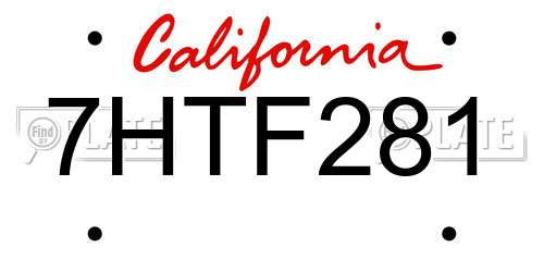 7HTF281 California License Plate