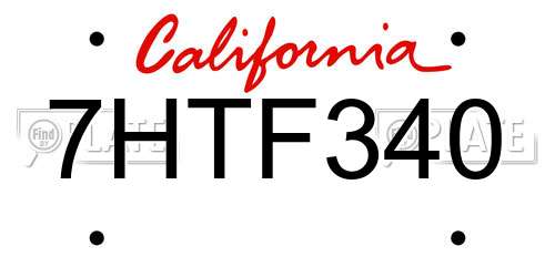 7HTF340 California License Plate