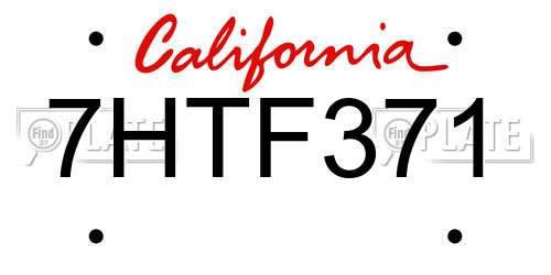 7HTF371 California License Plate