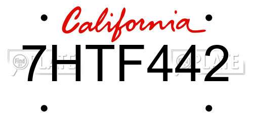 7HTF442 California License Plate