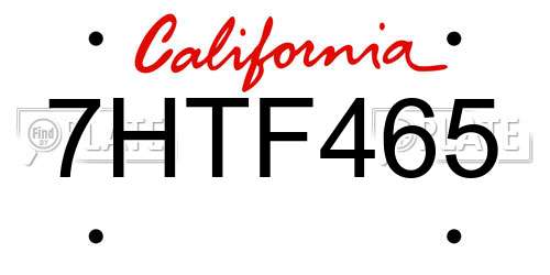 7HTF465 California License Plate