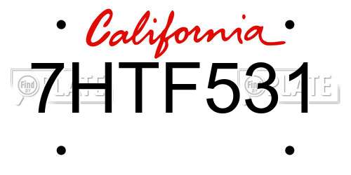 7HTF531 California License Plate