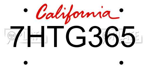 7HTG365 California License Plate