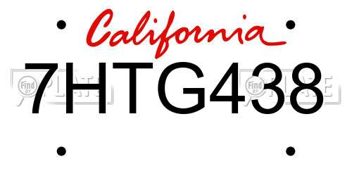 7HTG438 California License Plate