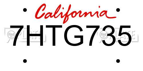 7HTG735 California License Plate