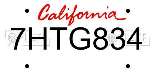 7HTG834 California License Plate