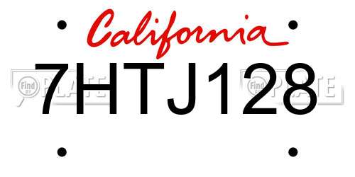 7HTJ128 California License Plate