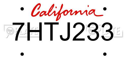 7HTJ233 California License Plate