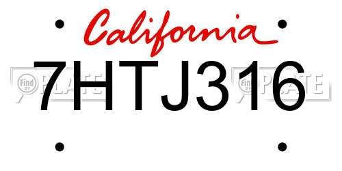 7HTJ316 California License Plate