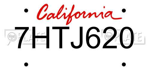 7HTJ620 California License Plate