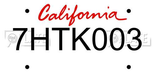 7HTK003 California License Plate
