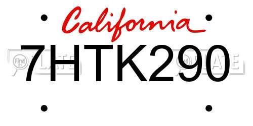 7HTK290 California License Plate
