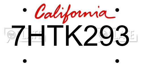 7HTK293 California License Plate