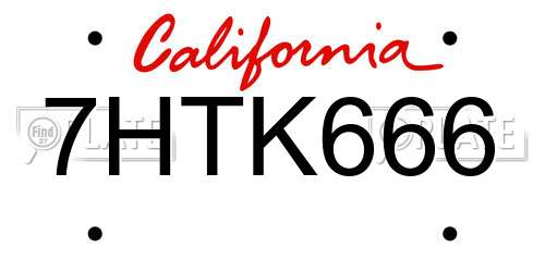 7HTK666 California License Plate