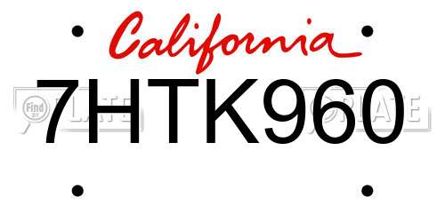 7HTK960 California License Plate