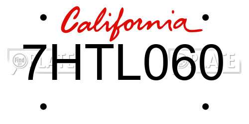 7HTL060 California License Plate