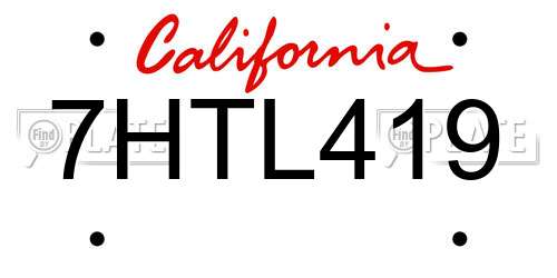 7HTL419 California License Plate