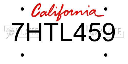 7HTL459 California License Plate
