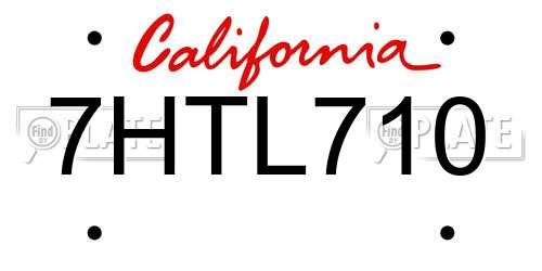 7HTL710 California License Plate