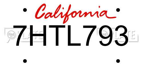 7HTL793 California License Plate