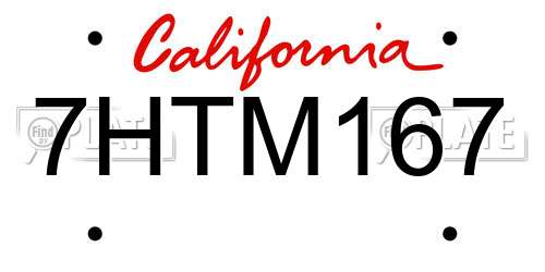 7HTM167 California License Plate