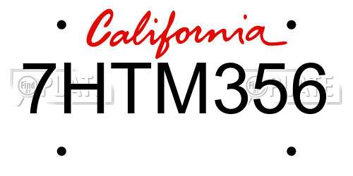 7HTM356 California License Plate