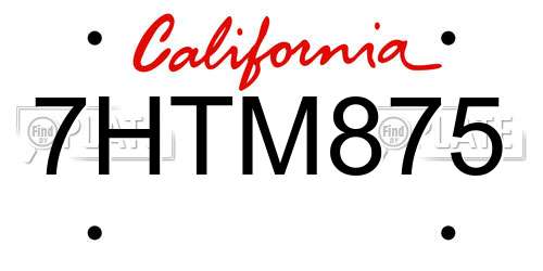 7HTM875 California License Plate