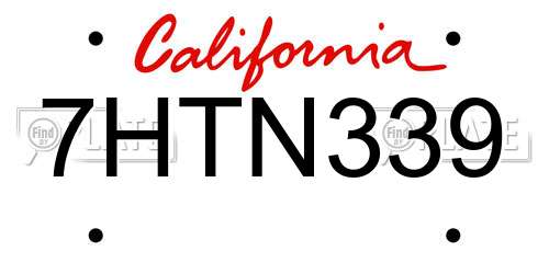 7HTN339 California License Plate