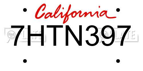 7HTN397 California License Plate