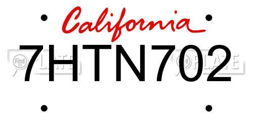 7HTN702 California License Plate