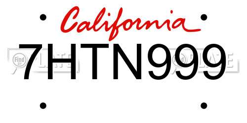 7HTN999 California License Plate